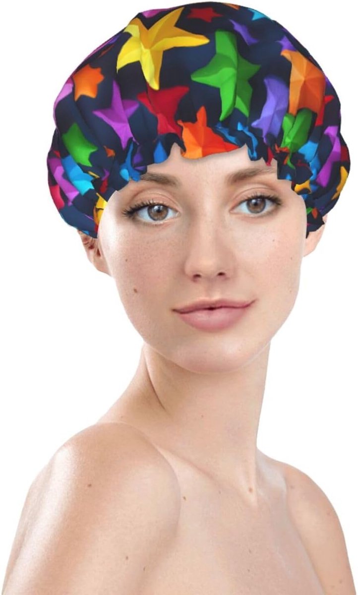 Dubbele Douchemuts - Haarmuts Waterdicht - Haar Beschermen - Dubbellaags Waterbestendig - 27 cm Diameter - Sterrenprint