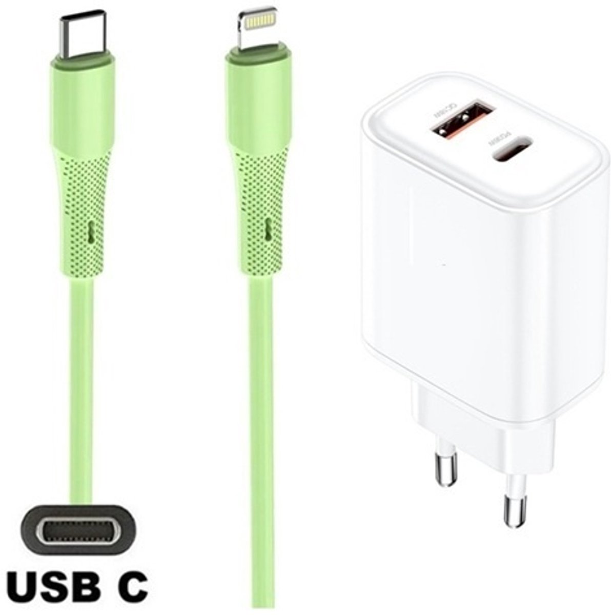 36W super snellader met 2 poorten + 1,0m USB C naar Lightning kabel. Universele PD PPS lader.GAN oplader adapter past op Apple iPhone 13, 13 Mini, 13 Pro, 13 Pro Max, iPhone 14, 14 Plus, 14 Pro, 14 Pro Max