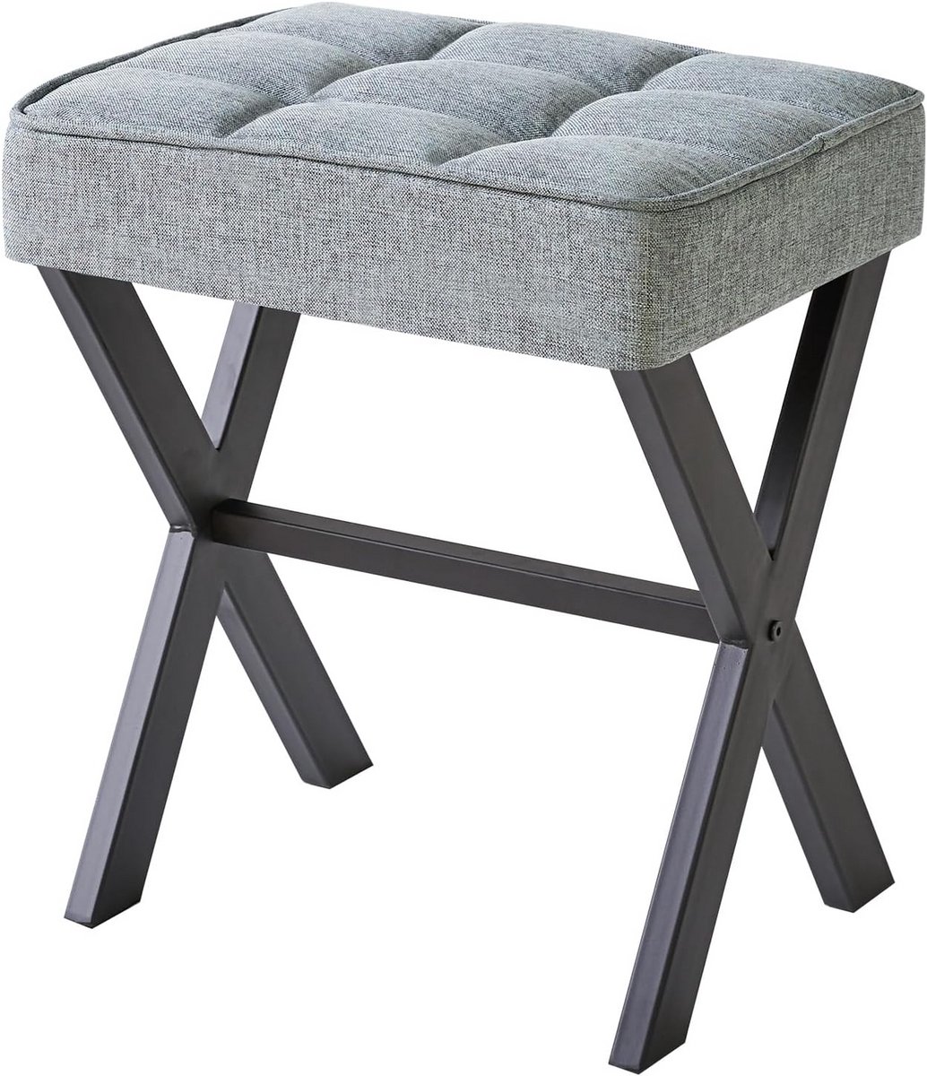 Make-up kruk - Ottomaan Voetenbank - Comfortabel Zitten - Stevige X-poot - 41 x 30 x 45 cm - Blauw Grijs