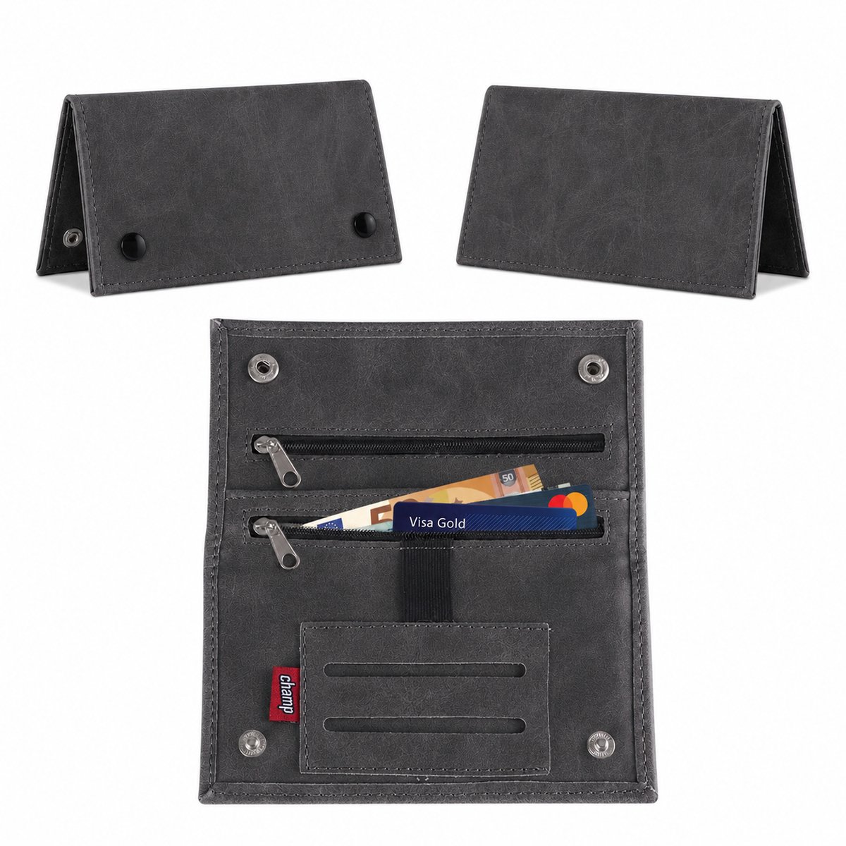 Champ Shag Etui - Tabak Etui - Kunstleer - 4 Vakken - Aanstekerhouder - Donkergrijs