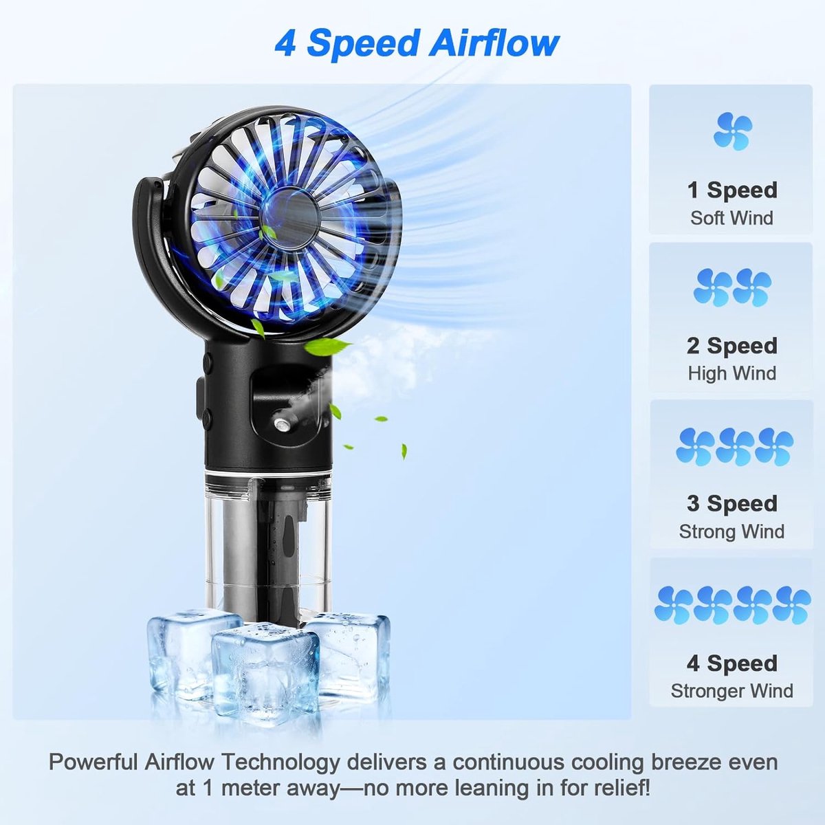 2-in-1 Handventilator met Waternevel - 4 snelheden - 4000mAh - Stille - Mini Fan Oplaadbaar - USB-C - Koel en hydrateer overal - Verkoelende Airflow - Draagbare Mini Ventilator - ideaal voor kantoor, reizen, wandelingen of het strand - zwart thumbnail 6