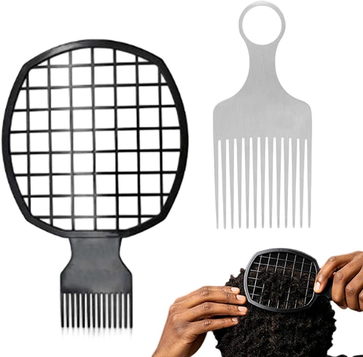 Afro Haar Tool - Styling Pick - Haar Ontklitten - Wortelgericht Ontwerp - 138 cm - Zwart