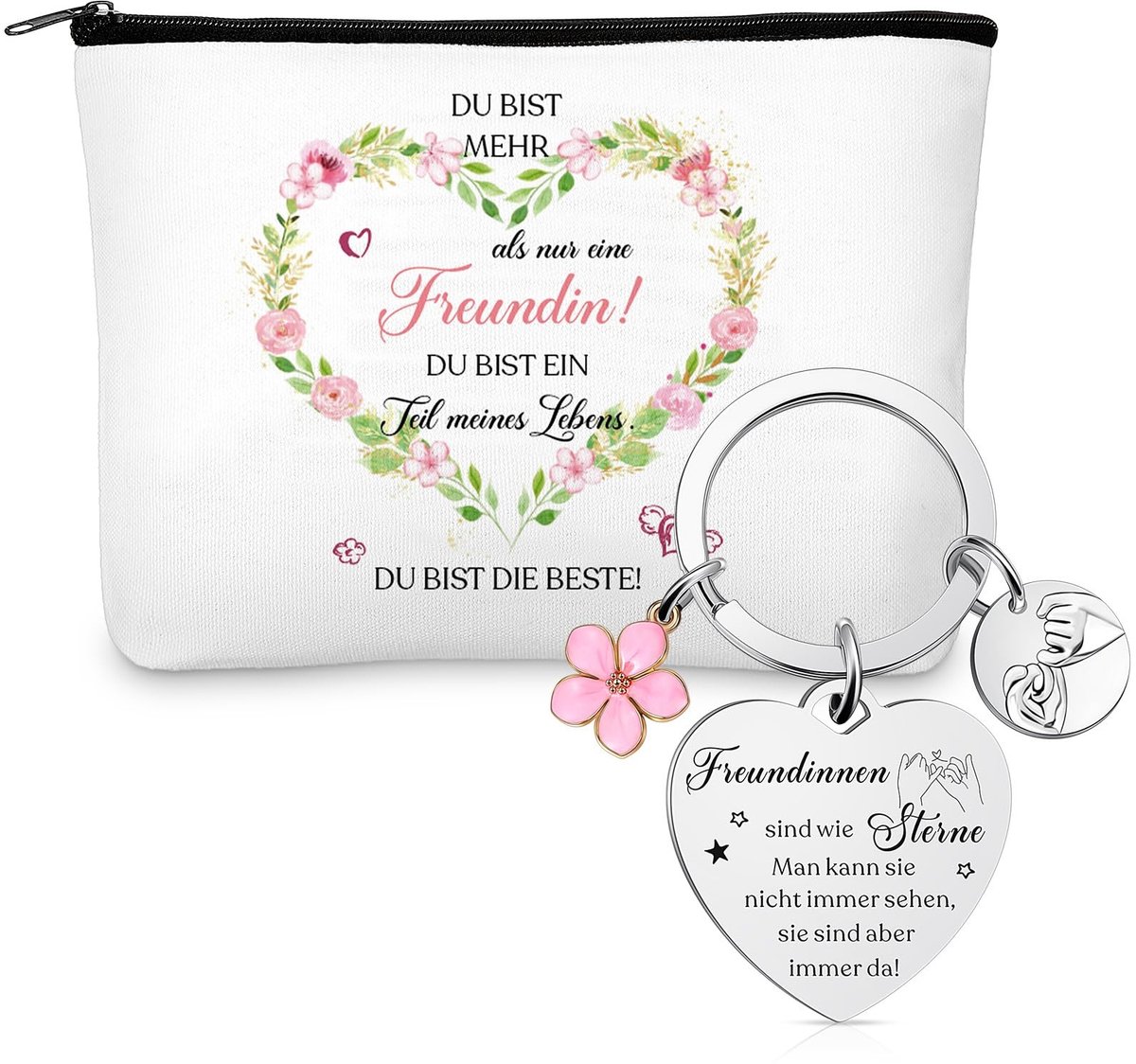 Dailygoods- Sleutelhanger Vriendschap - Cosmetische Tas - Toilettas - Cadeauset - Motiverend Geschenk - Doordacht Vriendschapscadeau