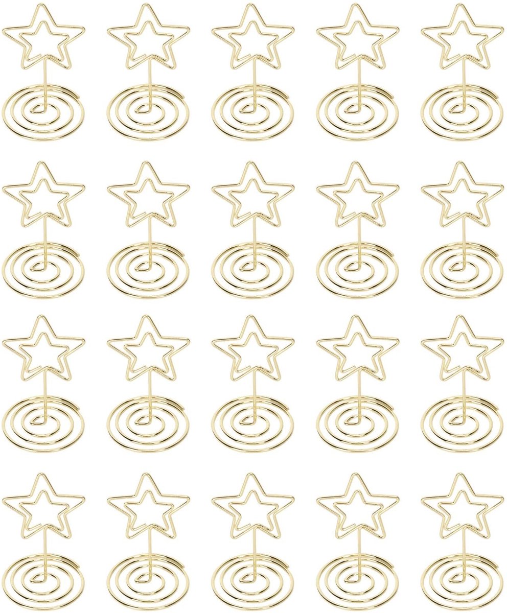 Dailygoods- Sterren Tafelnummerhouder - Fotohouder - Kaarthouder - Metalen Draad - Robuuste Basis - Set van 20
