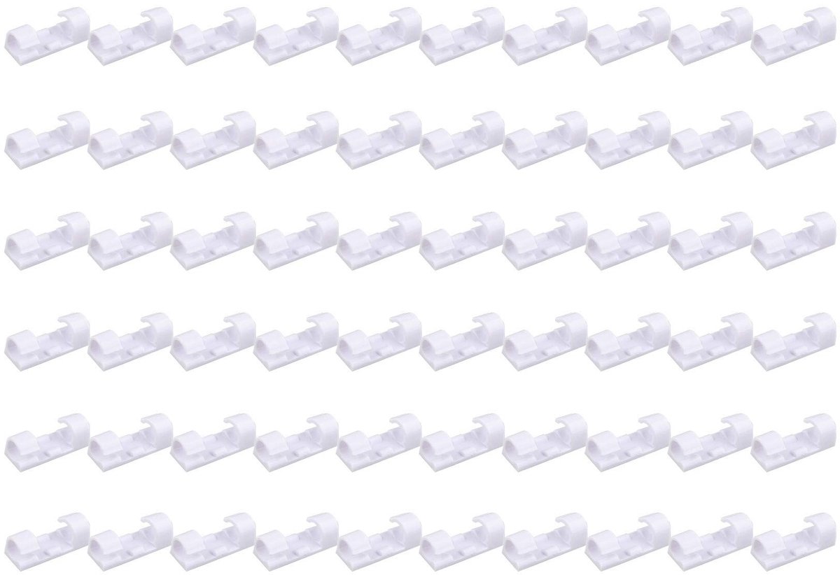 Dailygoods- Kabelclips 60 Stuks - Sterke Zelfklevende Kabelhouders - Duurzaam Kunststof - Kabelbeheer - Ruimtebesparend - Geschikt voor 7mm Draden - Kabelhouder