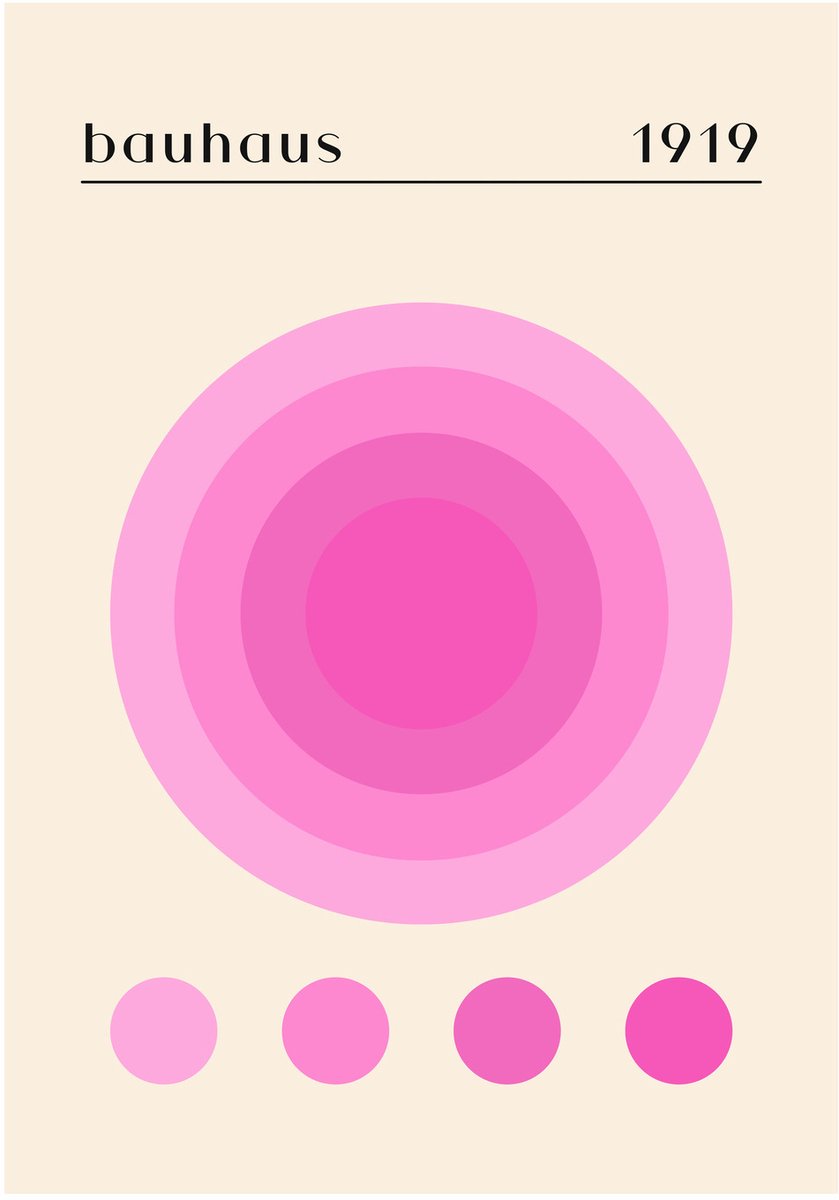 Bauhaus Zon Concentrisch 35x50 cm - Dibond Wanddecoratie Aluminium - Roze Geometrisch Desi