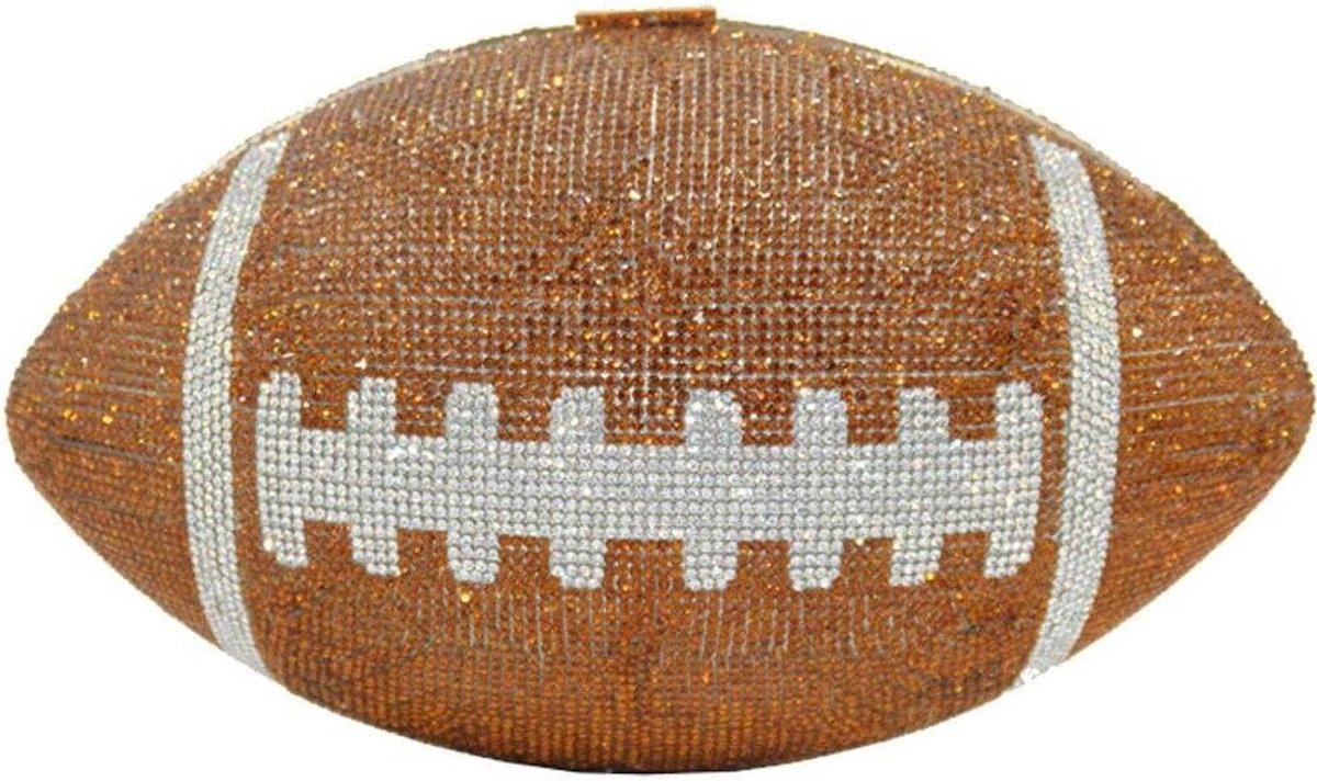 Women Football Shape Rhinestone Evening Wallet Bling Glitter Wedding Handbags Rhinestone Football Wallet, Brown, 23*13*13cm, Brown
