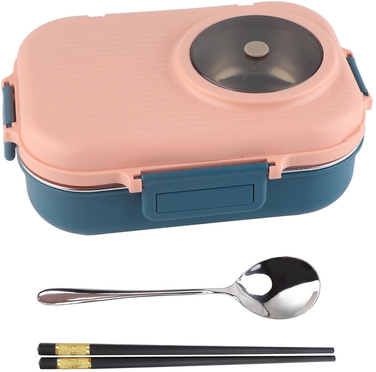 Dailygoods- Lunchbox RVS - Thermische Bento Box - 3 Compartimenten - Inclusief Lepel/Bowl/Chopsticks - Lekvrij - Voor School/Kantoor/Camping
