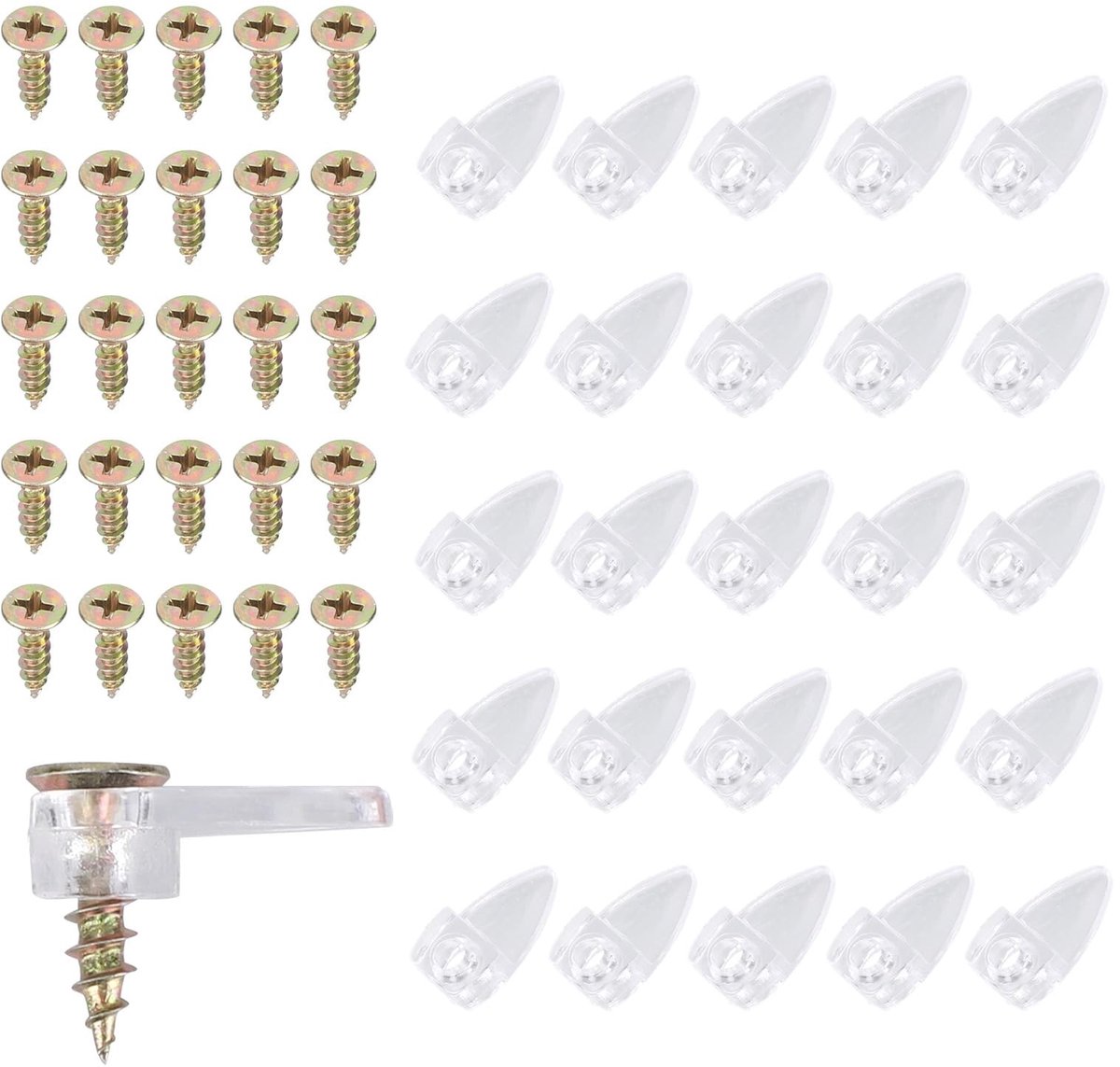 Dailygoods- Glasklemmen 25 Sets - PP Materiaal - Wandmontage - Spiegelbeugels - Bevestigingsklemmen - Inclusief Schroeven