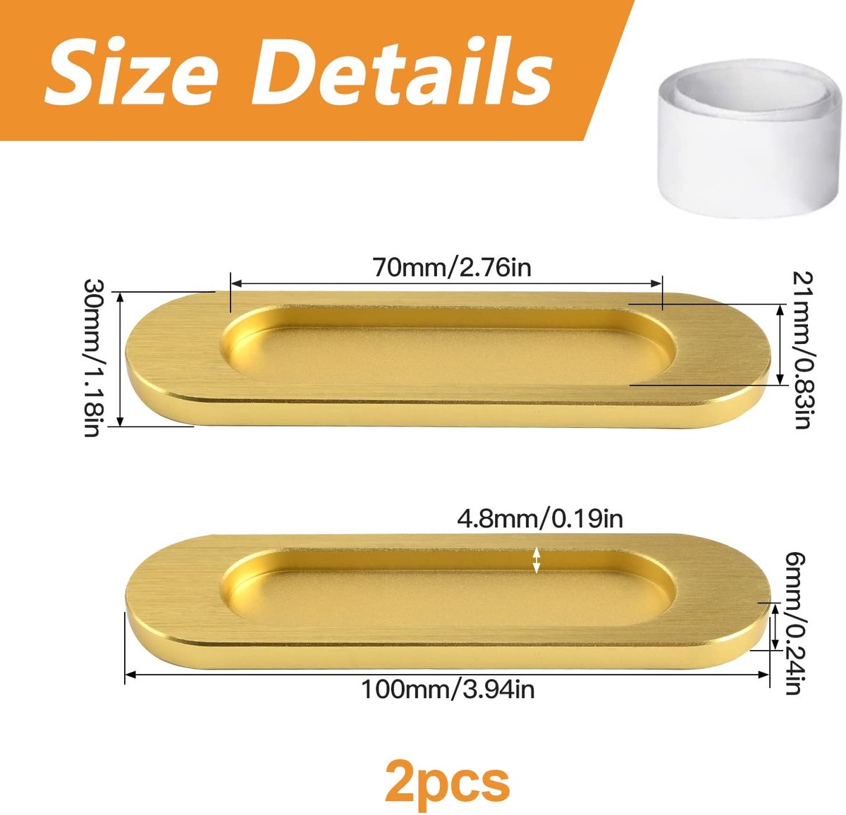Dailygoods- Schuifdeurhandgrepen 2 Stuks - Zelfklevend - Aluminium - Ovaal - Voor Schuifdeuren/Ramen/Kasten - 100 mm - Handgrepen