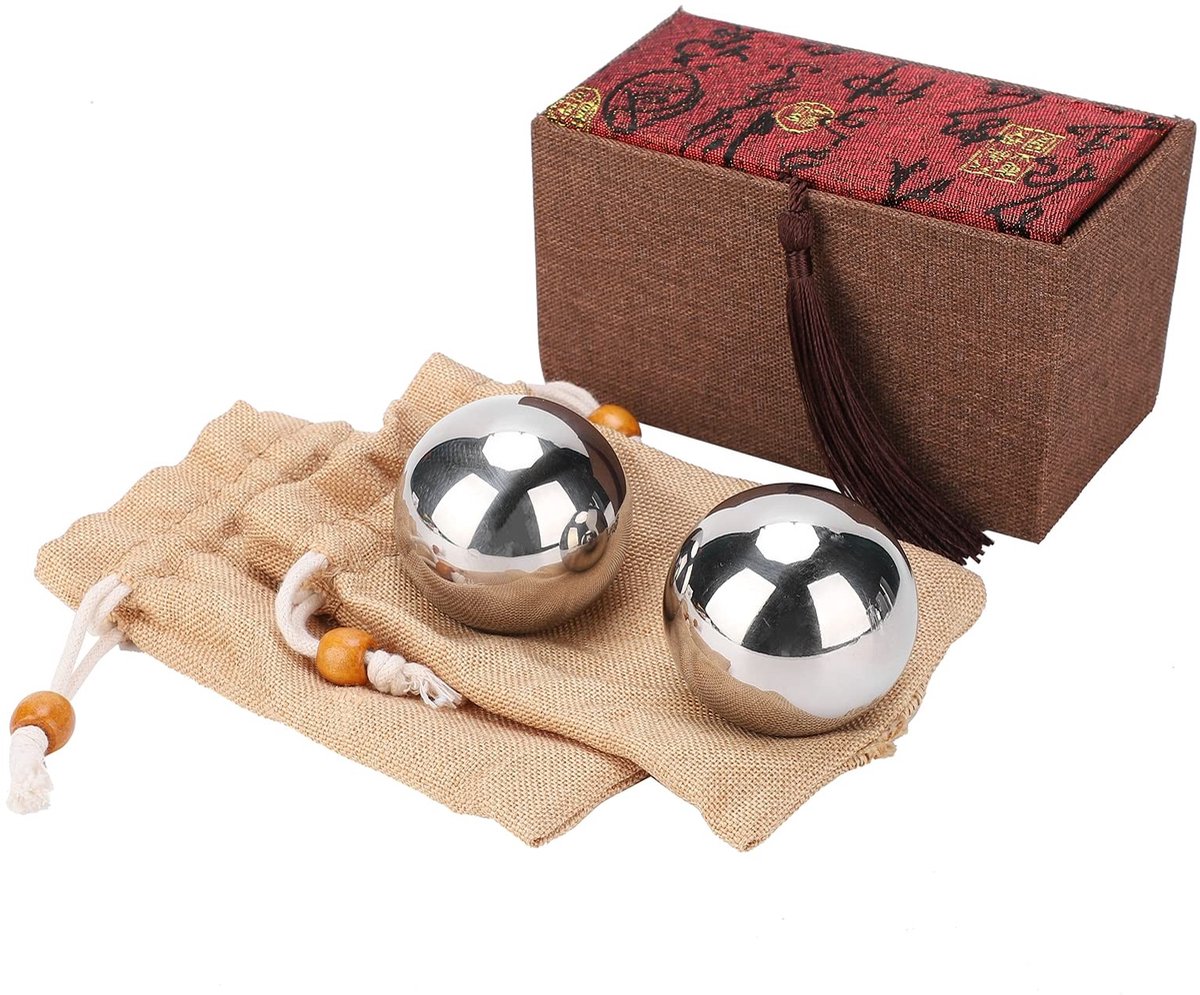 Dailygoods- Handrevalidatiehulpmiddel Massief - Roestvrij Stalen Handbal - 2-delige Set - Diameter 50 mm - Geschikt voor Herstel - Verbeterde Concentratie - Fitnessballen