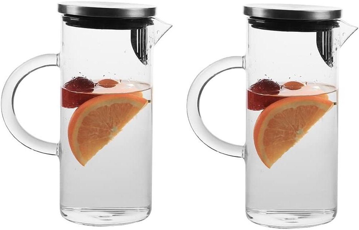 Glazen Waterkaraf - Koelkastkan Serveerkan - Dranken Bereiden - Met Deksel - 1 Liter Set - Transparant