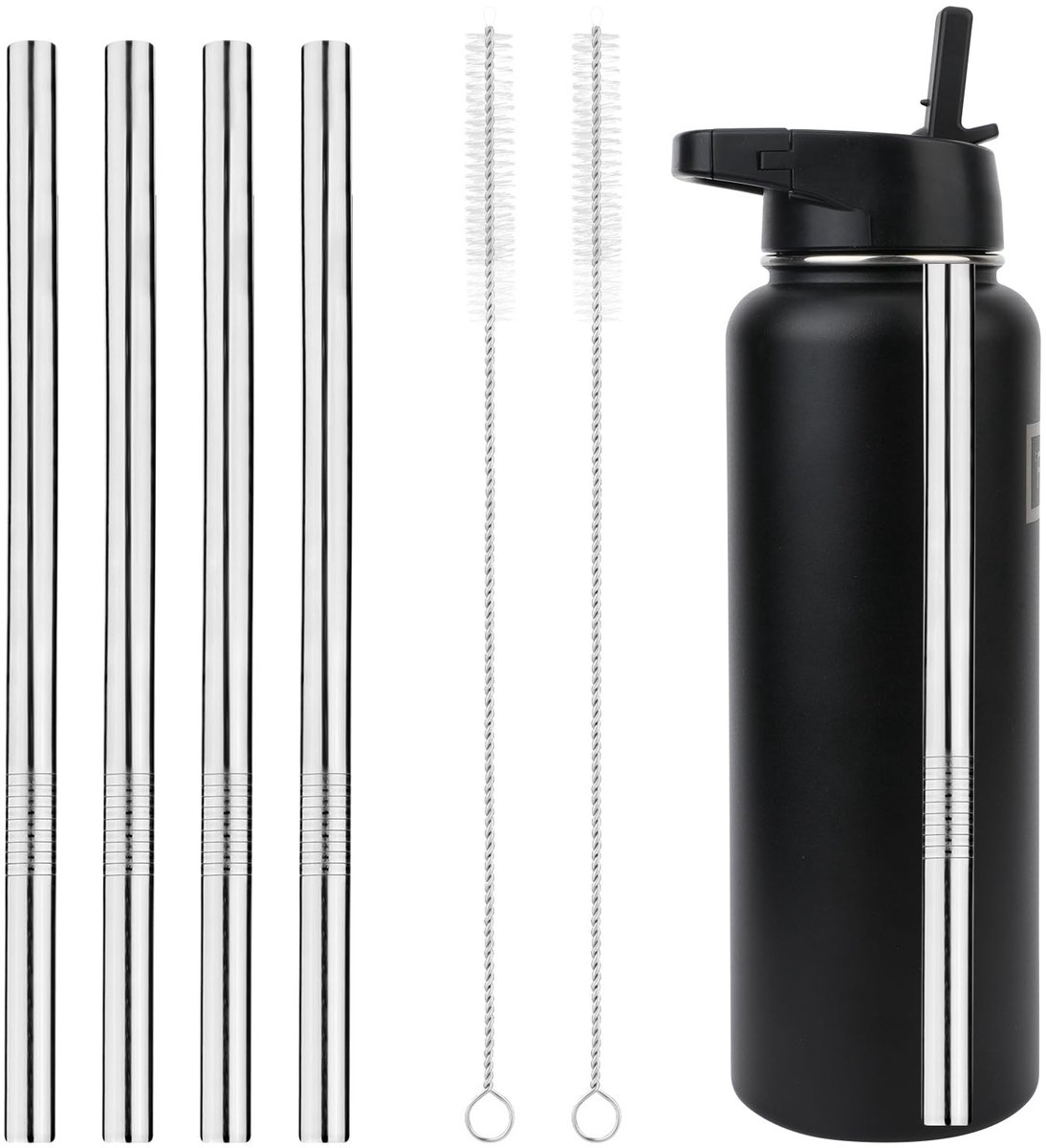 Dailygoods- Rietjes Vervangingsset 4 Stuks - Roestvrij Stalen Rietjes - Rietjes Borstel 2 Stuks - Rietjes voor Fles - Rietjes voor Kamperen - Rietjes 23 cm - Drinkrietjes