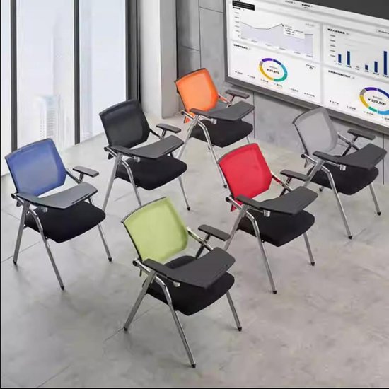 Opvouwbare Stoel - Trainingsstoel Vergaderstoel - Ruimte Besparen - Met Schrijfblok - 49 x 59 x 87 cm - Grijs — afbeelding 2