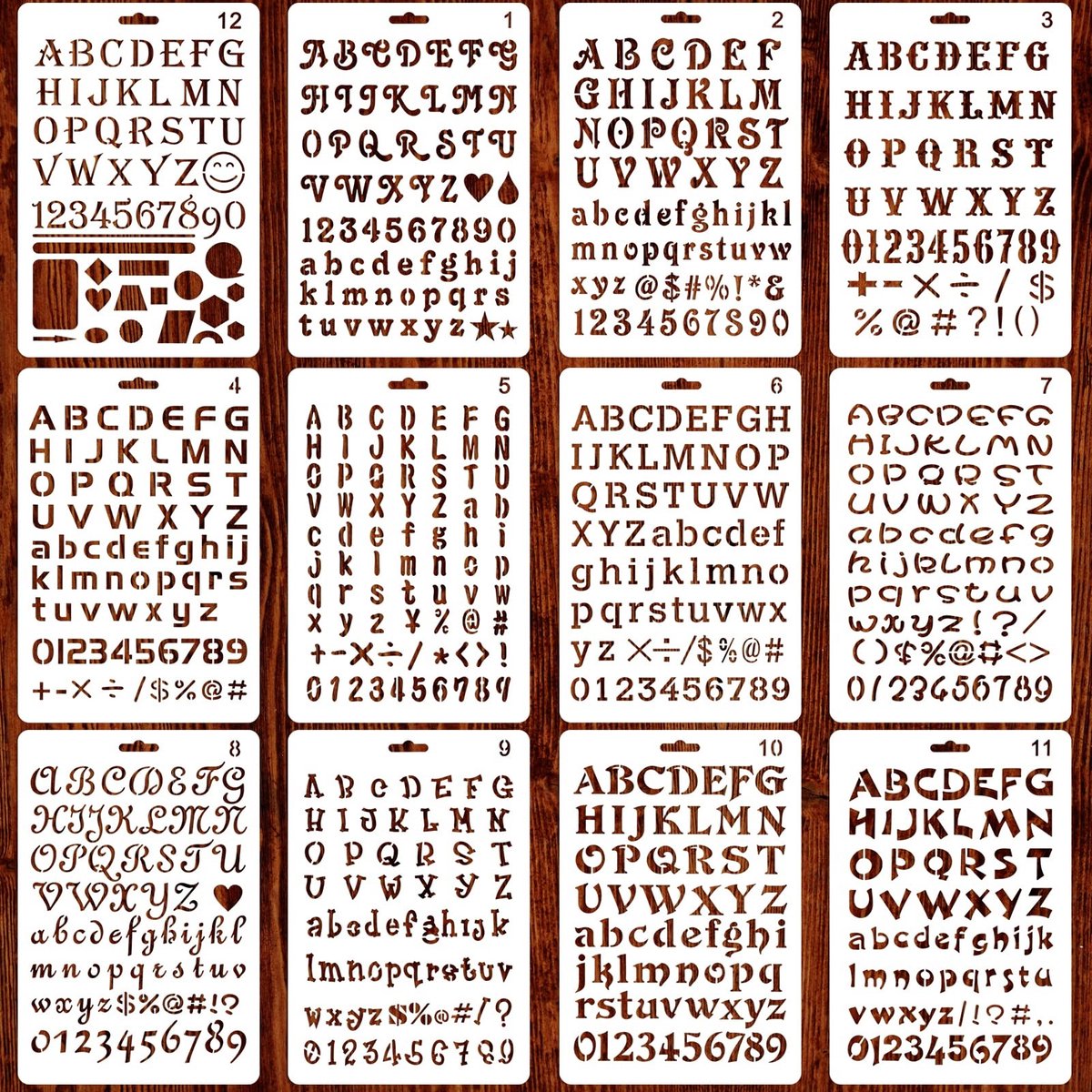 Dailygoods- Sjablonen 12 Stuks - Herbruikbaar - Letters/Cijfersjablonen - Voor Kinderen/Volwassenen - Knutselen/Schilderen - Creativiteit Stimuleren - Lettersjablonen