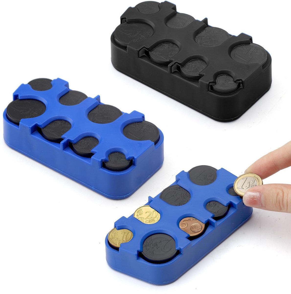 Dailygoods- Muntenopslag 2 Stuks - Zelfklevend - Muntdispenser - Muntbox - Kleingeldsorteerder - ABS-Kunststof - 8 Vakken - Munthouder