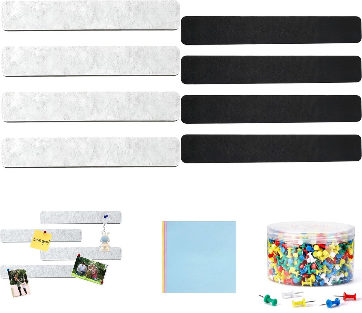 Dailygoods- Prikbord Strips 8 Stuks - Zelfklevend - Viltmateriaal - 29x5cm - Decoratie voor Kantoor/Huis/Klaslokaal - Lichtgewicht en Stijlvol - Prikstroken