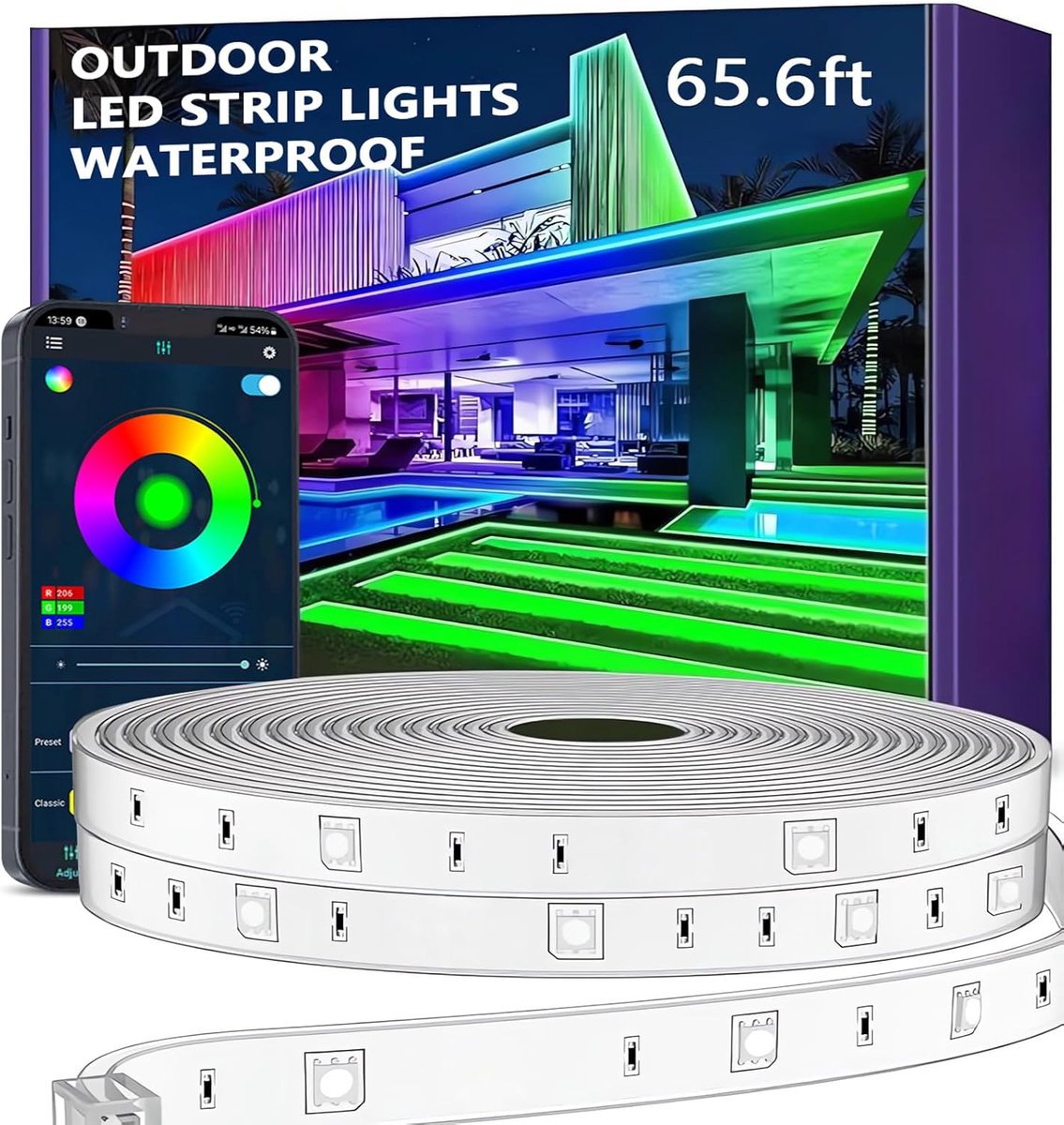 Ledstrip voor buiten - Decoratieve verlichting - Buiten sfeerverlichting - Muzieksynchronisatie app-bediening - 20 meter - RGB
