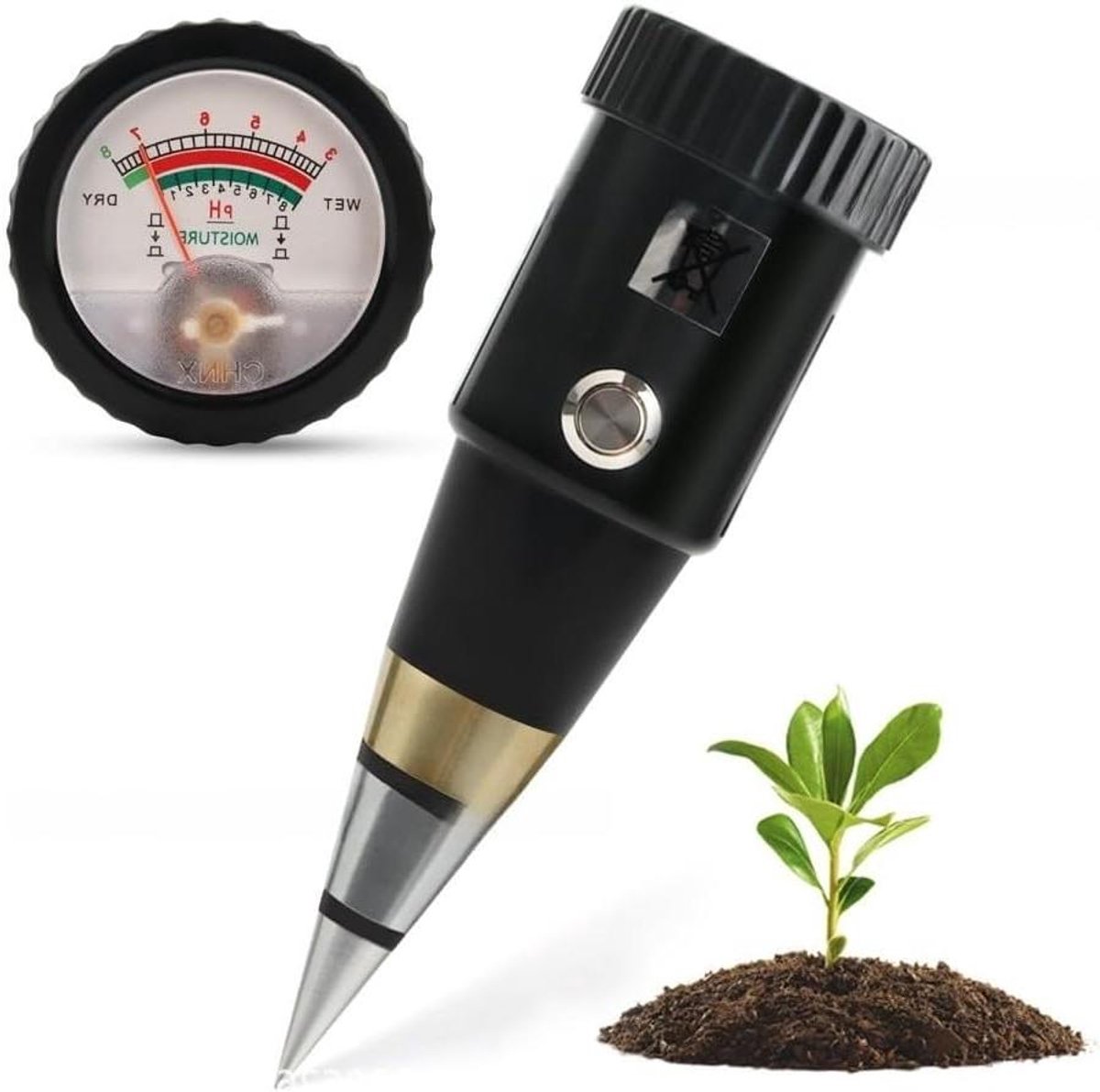 Bodemmeter - pH vochtmeter - Plantenverzorging - Dubbele meting - 16.5 cm - Zwart