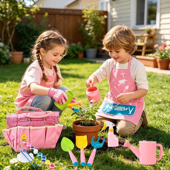 Kindertuingereedschap Set - Kinder Tuin speelgoed - Buiten spelen - Duurzaam metaal - 22 x 19 x 12 cm - Roze — afbeelding 2