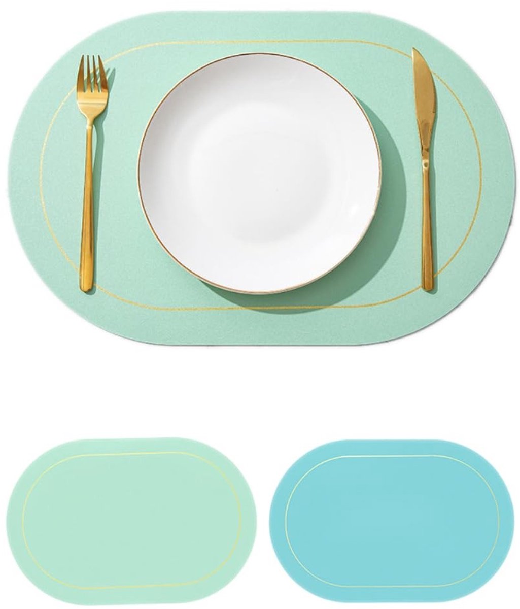 Dailygoods- Tafelsets 6 stuks - Tweekleurige Ovale Placemats - Lederlook - Afwasbaar - Antislip - Hittebestendig - 45 x 30 cm
