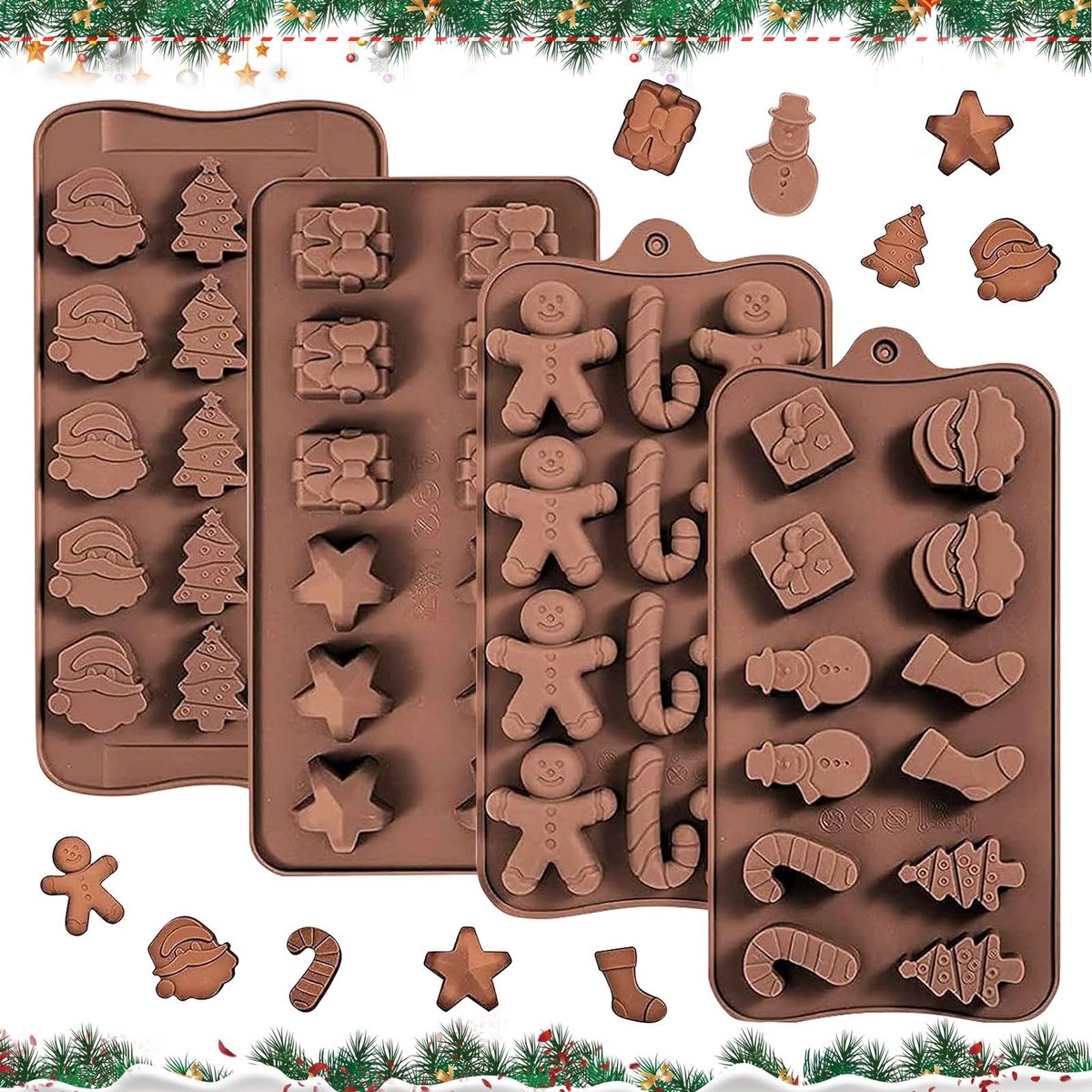 Dailygoods- Chocoladevorm 4 Stuks - Siliconen Mal - Herbruikbaar - Vaatwasmachinebestendig - Kindveilig - Voor Snoep en Chocolade - Bakvorm
