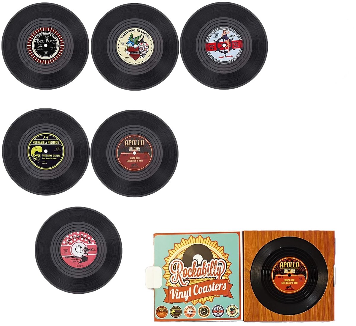 Dailygoods- Onderzetters Antislip - Onderzetters Vinyl CD-Platenstijl - Onderzetters voor Glazen - Onderzetters voor Pannen - Onderzetters met Houder - Onderzetters Waterdicht - 10,5 cm Diameter - Bekeronderzetters