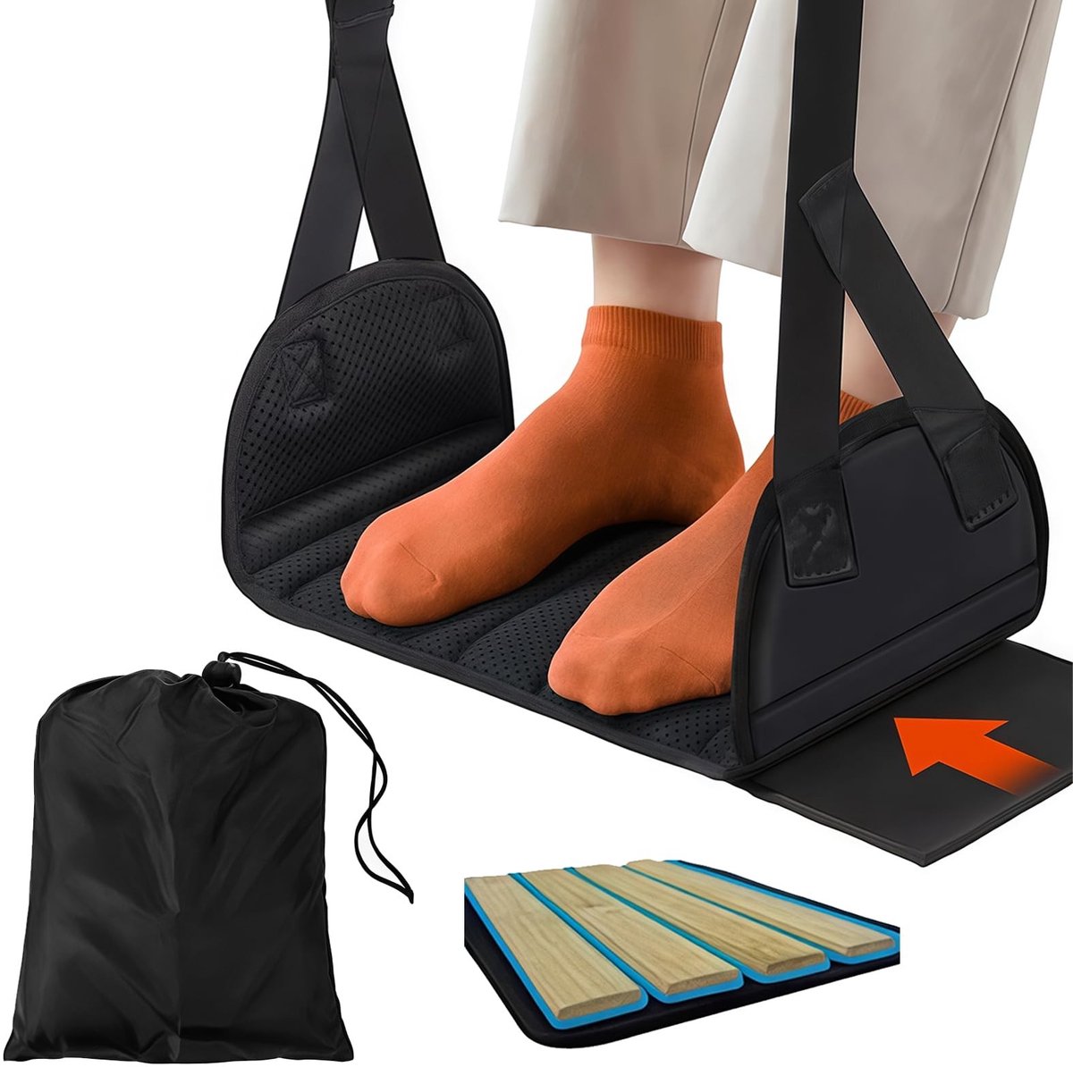 Dailygoods- Voetensteun Draagbaar - Verwijderbare Harde Plaat - Comfortabele Voethangmat - Verstelbaar - Voor Vliegtuig - Brede Opvlak - Reisaccessoire