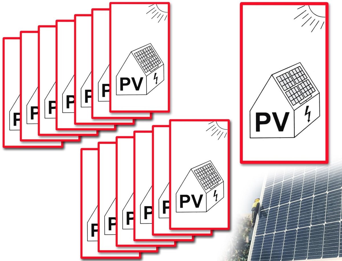 Dailygoods- Stickers Fotovoltaïsche Installatie - 13 Stuks - Zelfklevende Bordfolie - Instructiebordjes - 10 x 19 cm - Heldere PV Markering - Etiketten