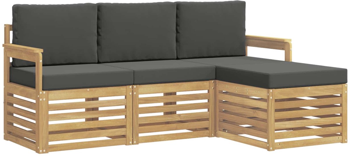vidaXL Buiten - bank - set - 4 - st - 4-zits - Wit - en - antracietkleurig - Polyester Wit en antracietkleurig