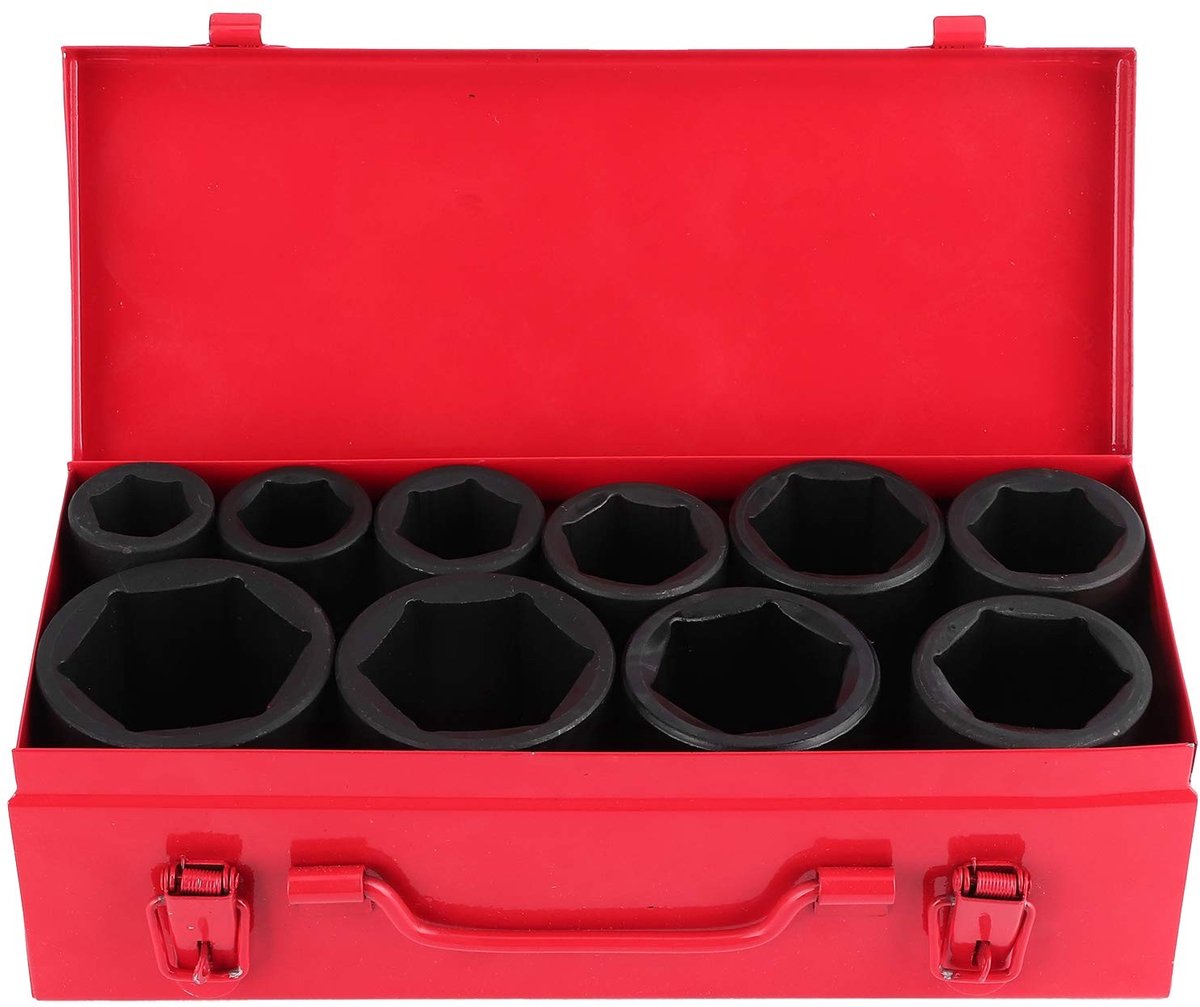 Dailygoods- Slagmoerdoppen 10 stuks - 3/4 inch - Chroommolybdeenstaal - 6-punts - Impactdoppen - IJzeren kist - Zwart