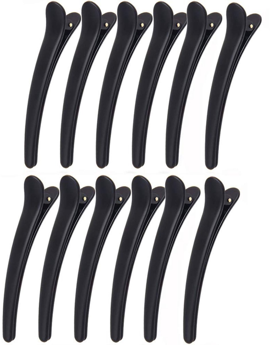 Dailygoods- Haarclip Professionele Kappers - Krokodillenhaarclip - Kunststof/Aluminium - 12 Stuks - Antislip - Roestvrijstalen Veer - Haarklem