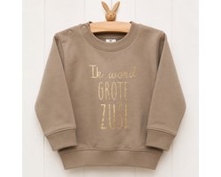 Sweater trui voor kind - Big Sister - Maat 80 beige goud - ik word grote zus - big sis sister hoera Zwanger - Geboorte - Gezinsuitbreiding - Aankondiging - Cadeau - Zwangerschapsaankondiging - Girl