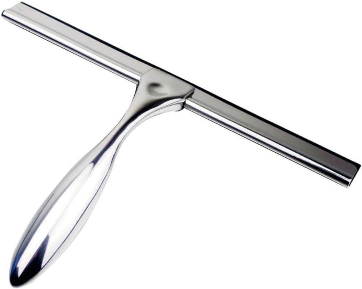 Douche Wisser - Ramenwasser Glasreiniger - Gladde Oppervlakken Reinigen - Roestvrij Staal Rubber - 24x16.5cm - Zilver