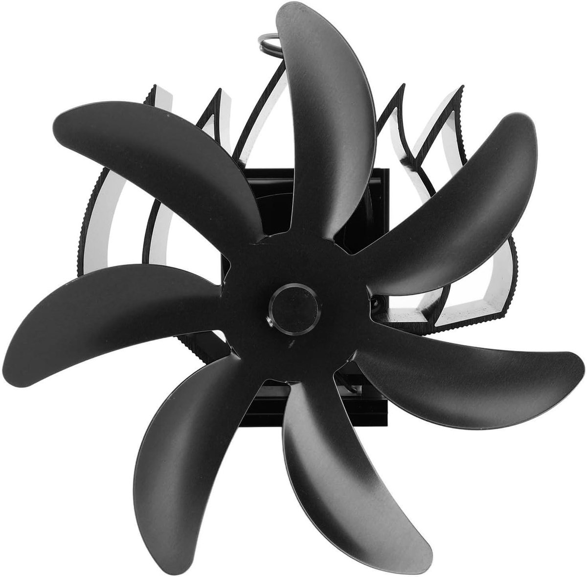 Door Warmte Aangedreven Houtkachelventilator 7 Bladen Aluminium Ventilator Eco-kachelventilator met Magnetische Thermometer voor Houtkachels Gashaard Houtkachel Stille Werking (BLACK)