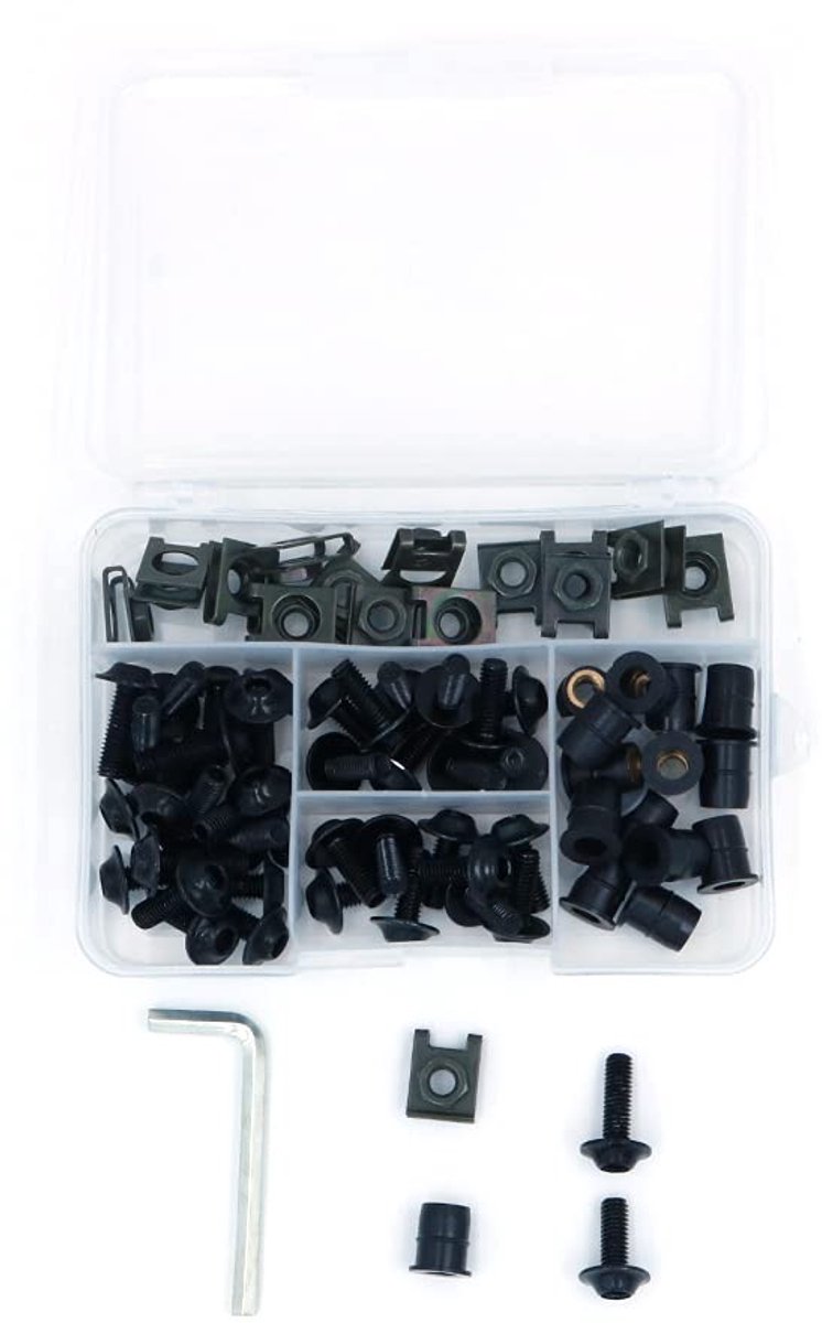 Dailygoods- Kuip Schroefset 86 Stuks - U-Moer/U-Clip - Voorruit Body Modificatie - Roestbestendig - Zwart Oxide - Gehard Staal - Bevestigingsset