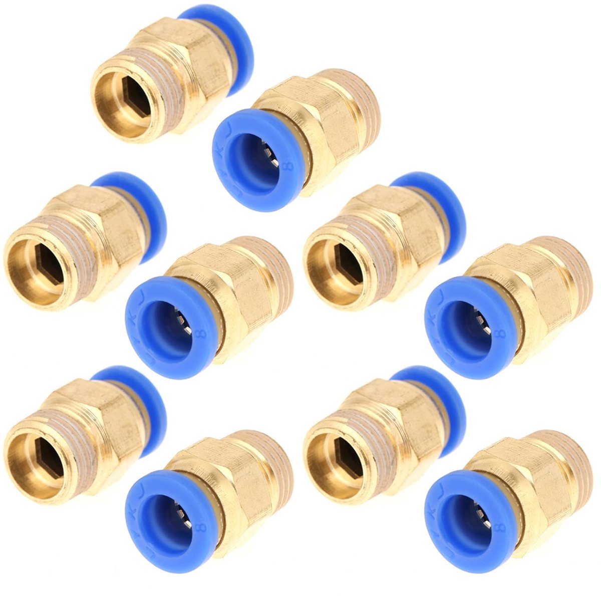 Dailygoods- Snelkoppelingen 10 stuks - 8 mm Diameter - 1/4 BSP Schroefdraad - Pneumatische Steekverbinding - Luchtaansluitadapter - Messing Materiaal - Pneumatische Connector