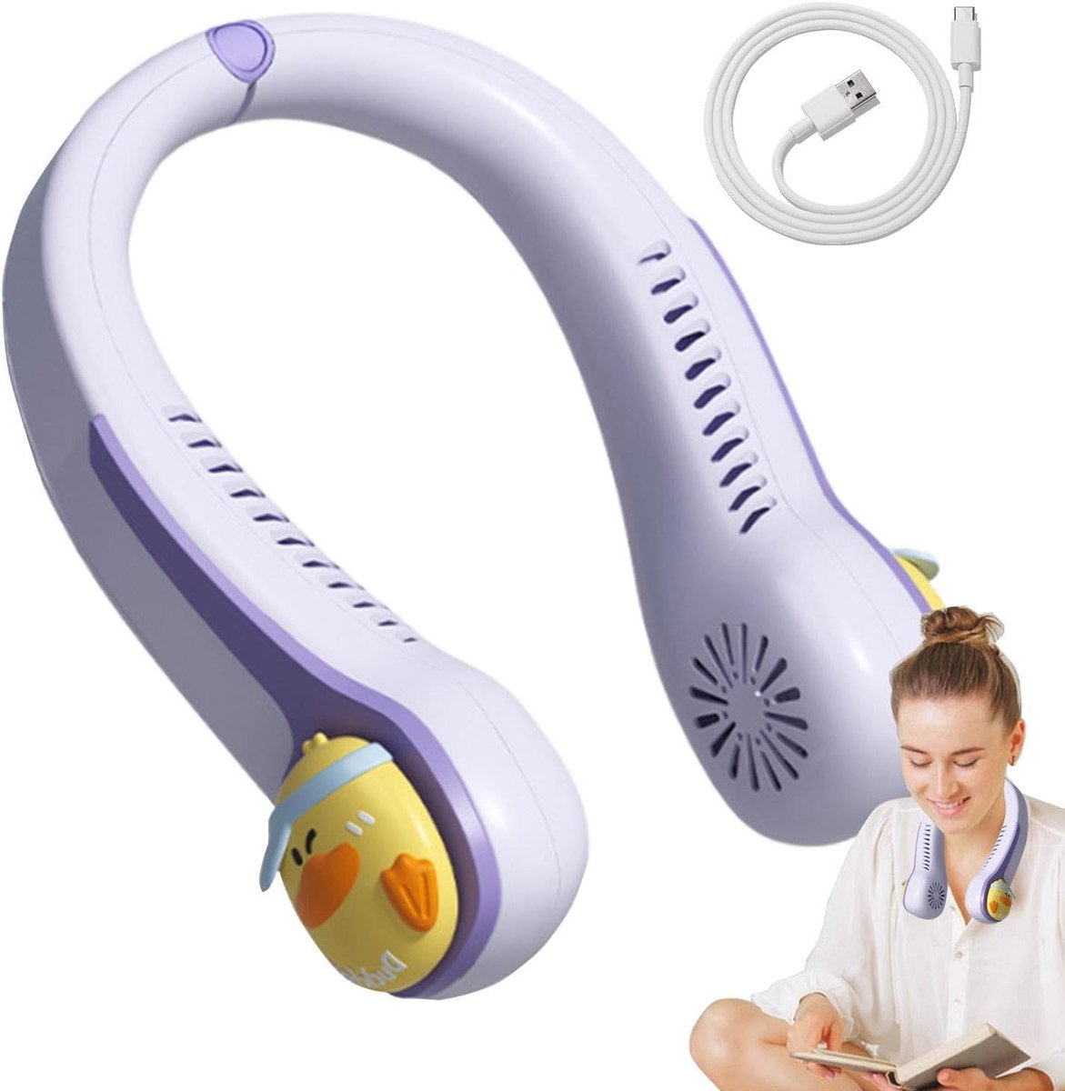 Kinder nekventilator - Draagbare ventilator - Persoonlijke verkoeling - Bladloos ontwerp - 166 cm - Meerkleurig