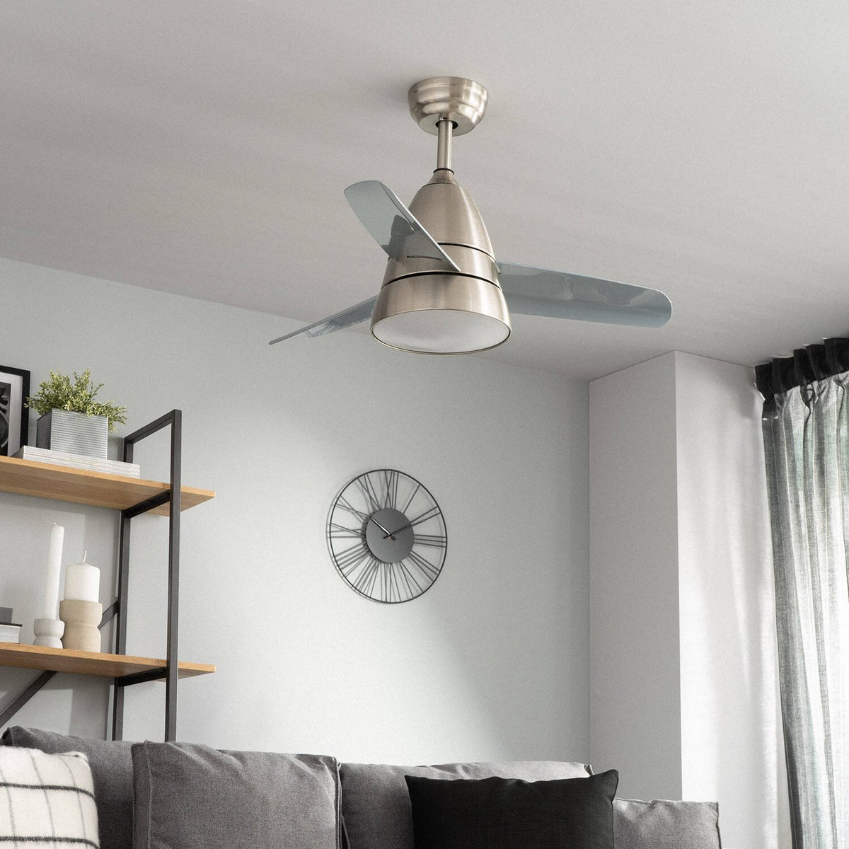 Fantiluxe - Holmstrom - Plafondventilator met verlichting - Zilver - Ø91cm - Afstandsbediening - Met lamp - Plafond ventilator - Slaapkamer thumbnail 7