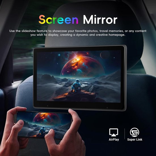 Draagbare Videospeler - Hoofdsteun Monitor - Reizen met Kinderen - HD Touchscreen - 10.1 Inch - Zwart — afbeelding 4