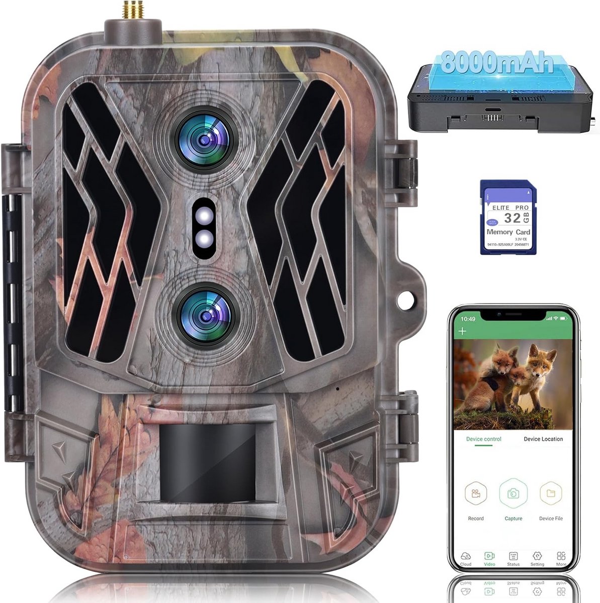 4G Wildlife Camera - Nachtzicht Camera - Natuurlijk Gedrag Observeren - Mobiele App Connectie - 36MP 4K Resolutie - Groen
