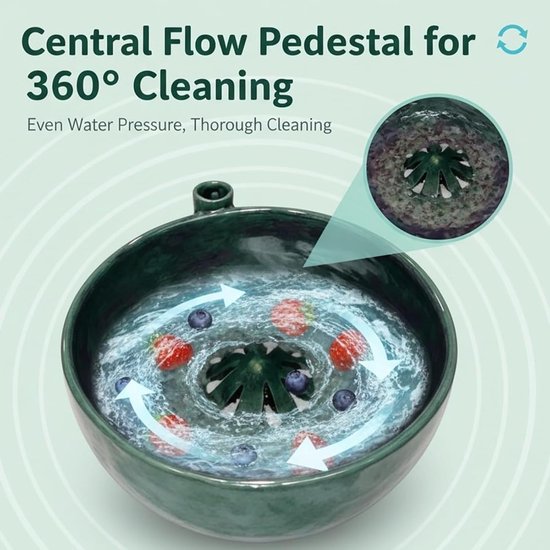 Zelfdraaiende Kom - Fruitwasser Zeef - Snelle Reiniging - Automatische Vortex-actie - 100 mm - Bosgroen — afbeelding 2