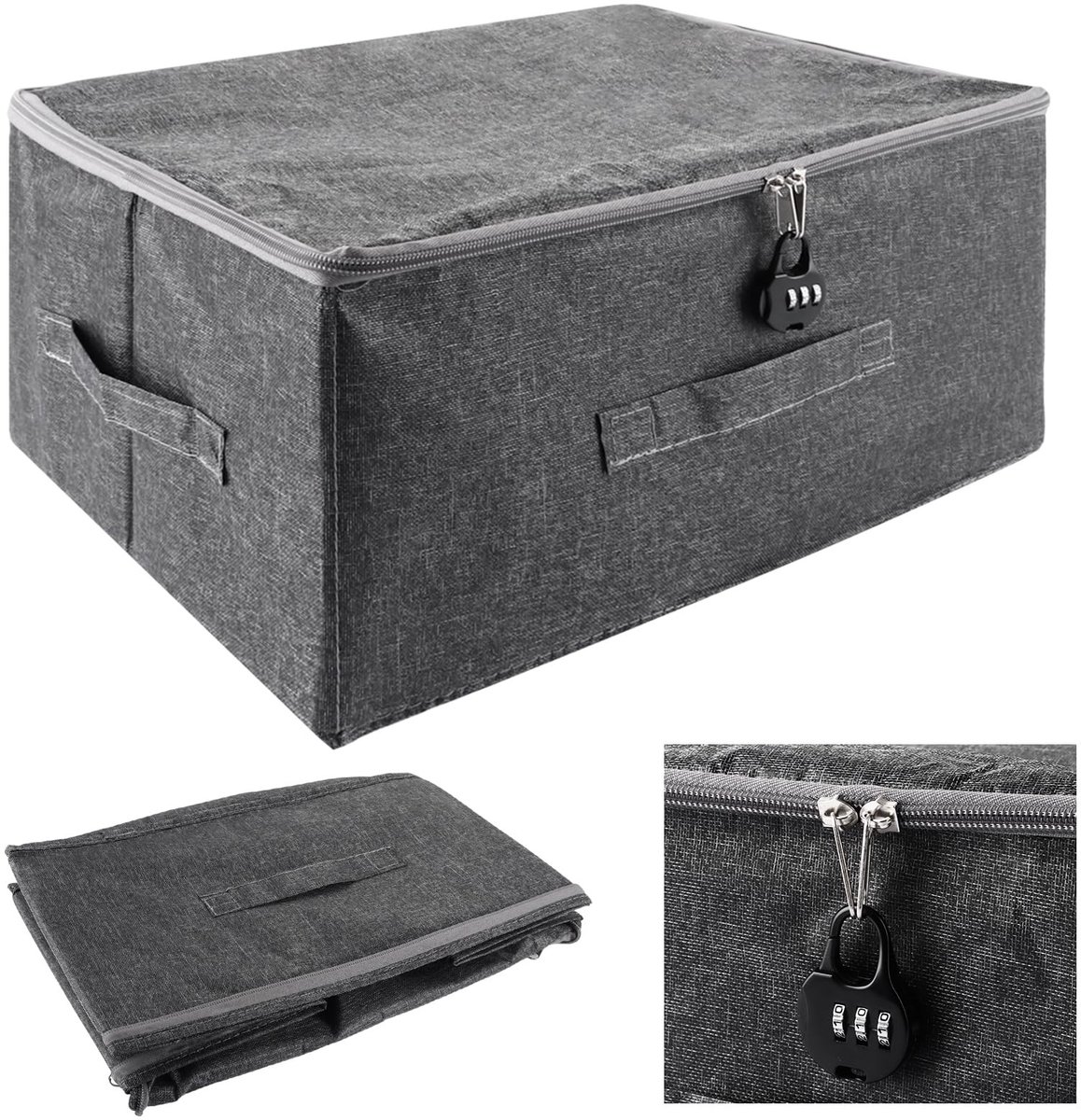 Dailygoods- Afsluitbare Box met Cijferslot - Opbergdoos met Deksel - Opvouwbare Kist - Handgrepen - Stof - 40 x 30 x 21 cm