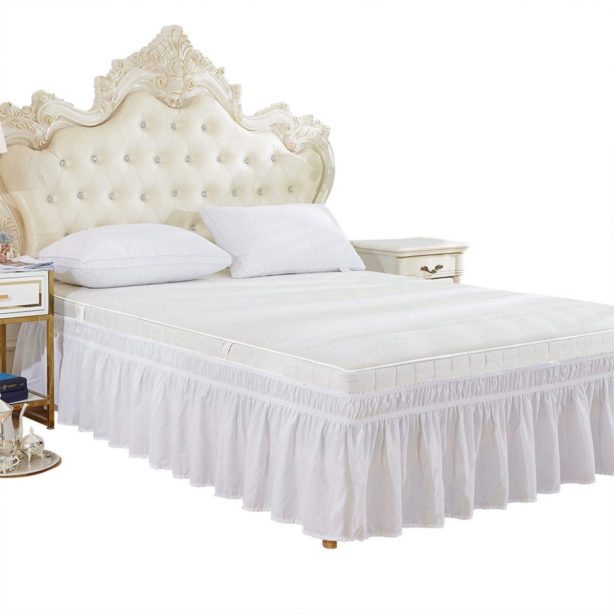 Dailygoods- Bedrok Elastisch - Polyester - Ruche - Maat Koning 78 x 80 cm - Volant - Zacht en Ademend - Duurzaam - Bedsprei