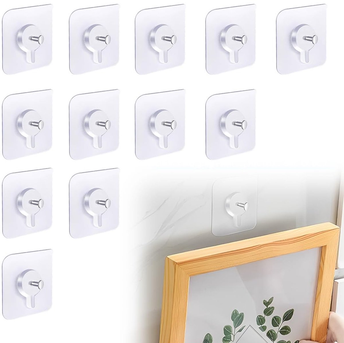 Dailygoods- Haken 12 stuks - Zelfklevende Haken - Transparante Haken - Voor Wandschilderijen - Voor Foto's - Zonder Spijkers - Fotohaken