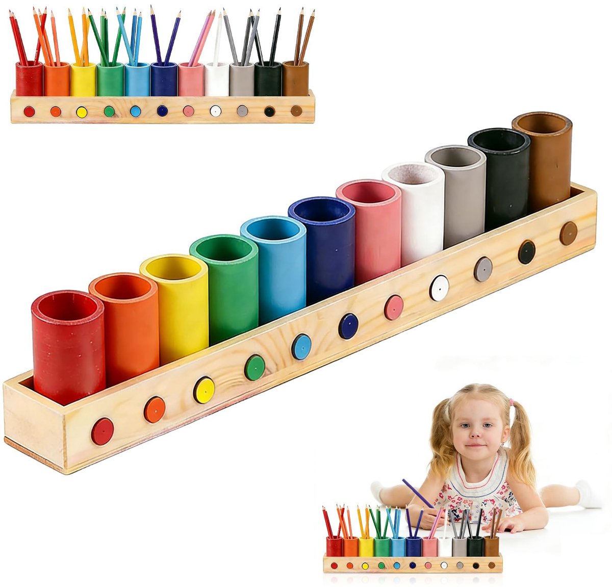 Dailygoods- Kleurpotlodenhouder - Houten Organizer - 11 Vakken - Pensorteerder - Bureau Accessoires - Veelkleurig - Hoogwaardig Hout - Pennenhouder