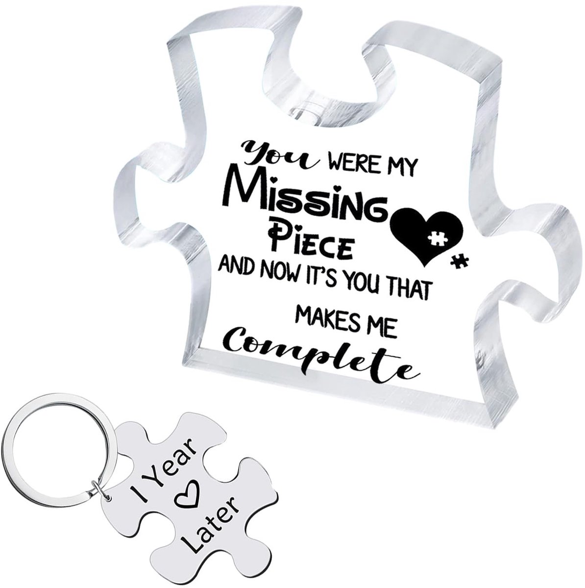 Dailygoods- Plaquette Puzzelvorm - Sleutelhanger - Tafeldecoratie - Gepersonaliseerd - Jubileumcadeau - Acryl 7x8,5cm - Cadeau