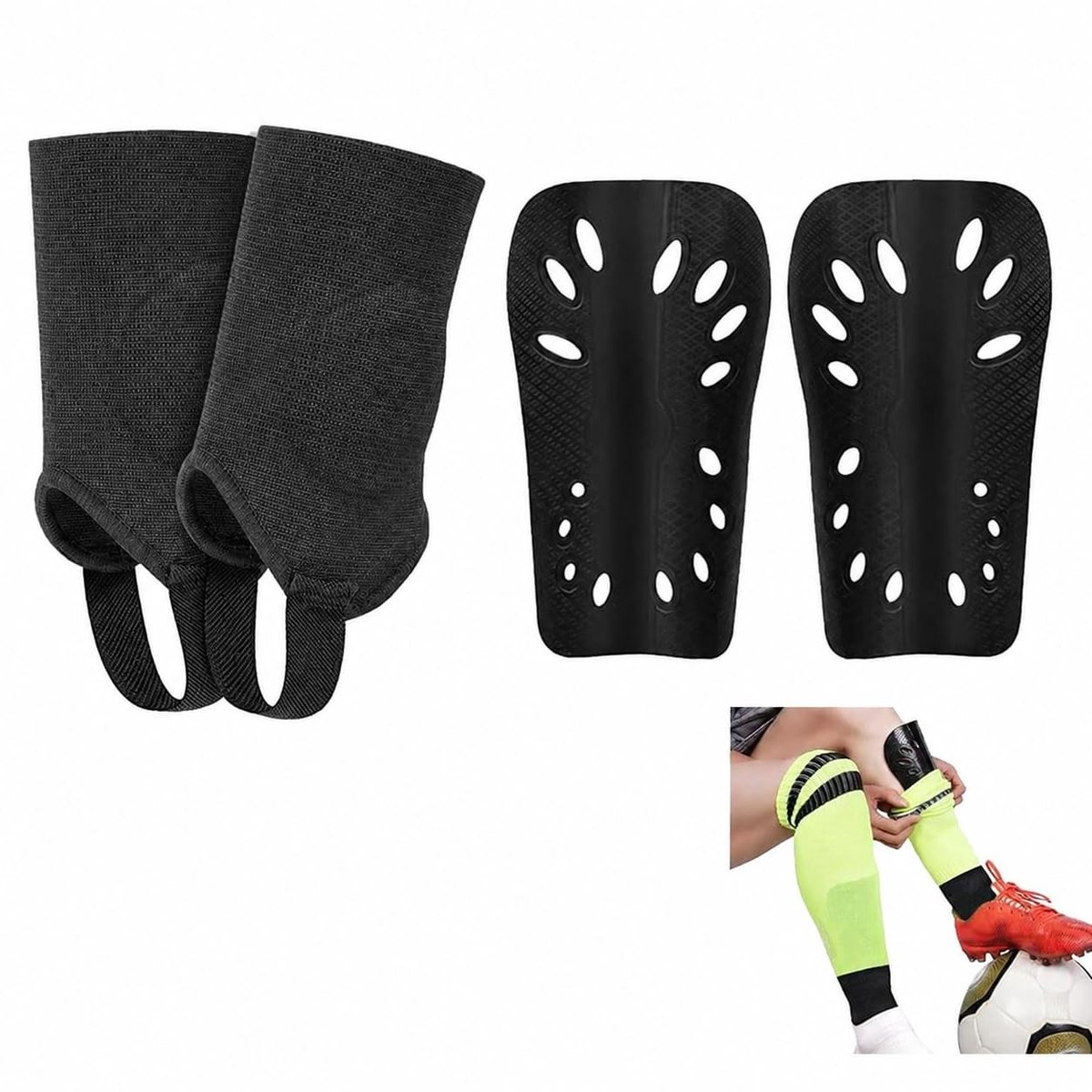Dailygoods- Voetbalbeschermers Kinderen - Set van 2 - Inclusief Enkelbeschermers - Ademend - Lichtgewicht - Maximale Bescherming - Scheenbeschermers