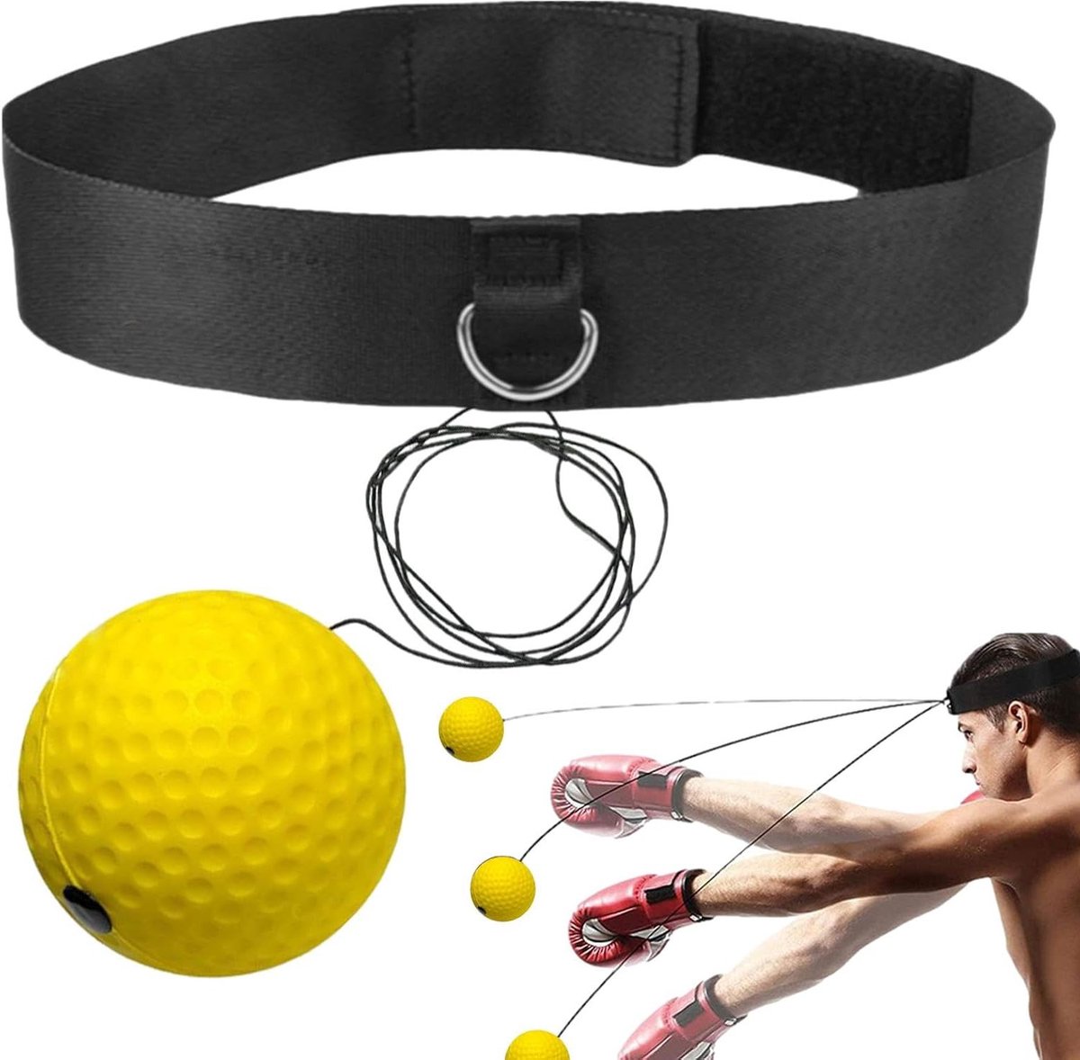 Boksbandset met reflecterende bal, nylon training voor focus en coördinatie, snelheids- en reactiebal voor binnen en buiten, voor fitnesstraining voor volwassenen en ba