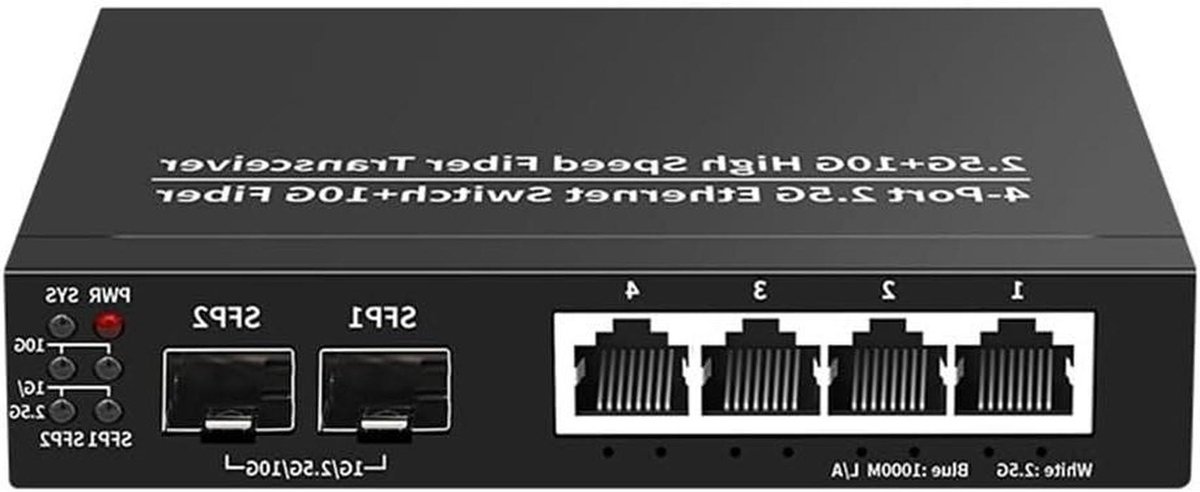 Netwerk Switch - Internet Hub - Snelle Dataoverdracht - 2.5G en 10G Poorten - 4 Poorten - Zwart